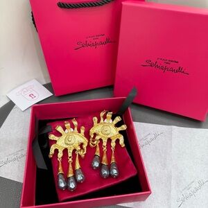Schiaparelli Gold and Black Eye Earrings